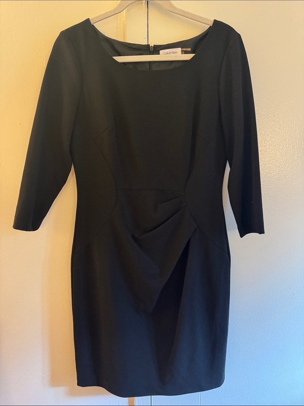Calvin Klein Black Long Sleeve Draped Sheath Dress